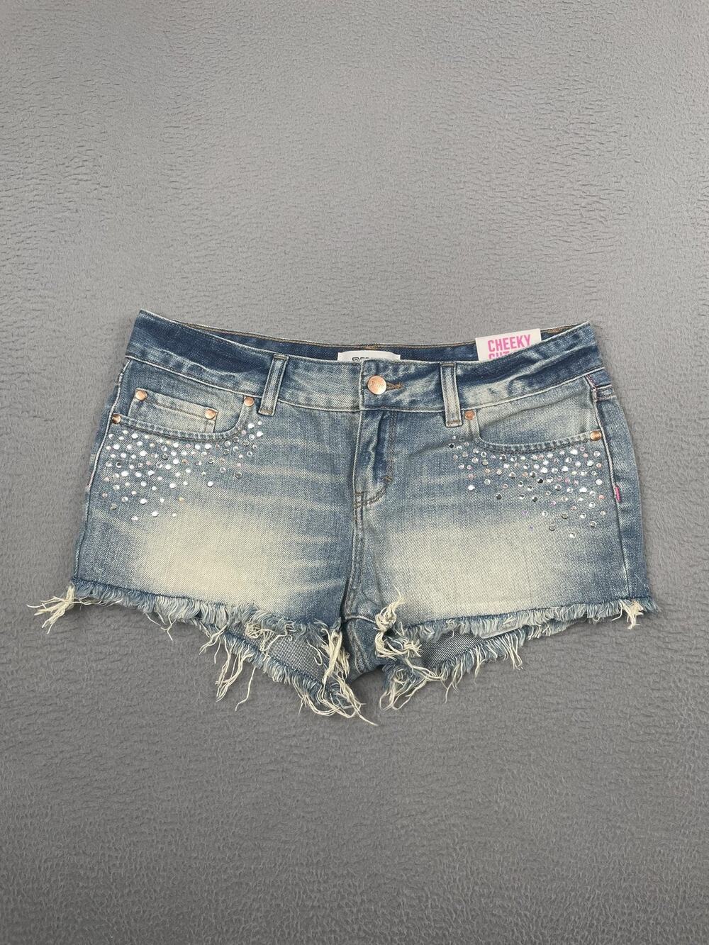 PINK Victoria's Secret Shorts Womens 6 Blue Denim Cut-Off Rhinestone Studded